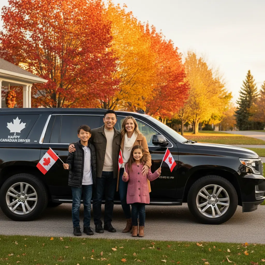 Happy Ontario family with their car